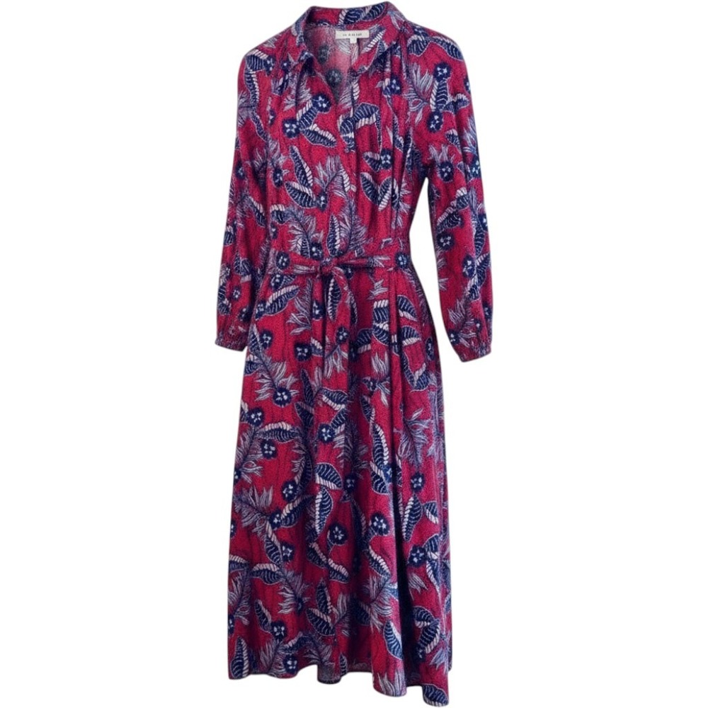 NWT Xirena 100% Cotton Coral Red Tropical Floral Cotton Summer Maxi Dress Small